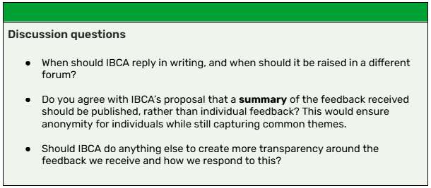 How IBCA should respond to feedback