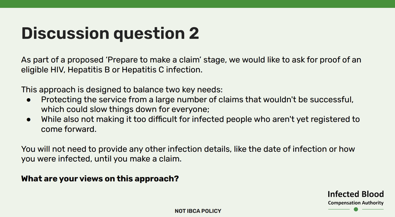 Slide asking your views about proof of an eligible infection